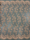 Melody PEACH Polyester Floral Embroidery with Sequins on Mesh Lace Fabric by the Yard for Gown, Wedding, Bridesmaid, Prom - 10002