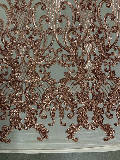 Angelica COPPER Curlicues and Leaves Sequins on Mesh Lace Fabric by the Yard - 10132