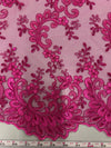 Melody HOT PINK Polyester Floral Embroidery with Sequins on Mesh Lace Fabric by the Yard for Gown, Wedding, Bridesmaid, Prom - 10002