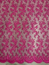 Melody HOT PINK Polyester Floral Embroidery with Sequins on Mesh Lace Fabric by the Yard for Gown, Wedding, Bridesmaid, Prom - 10002