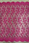 Melody HOT PINK Polyester Floral Embroidery with Sequins on Mesh Lace Fabric by the Yard for Gown, Wedding, Bridesmaid, Prom - 10002