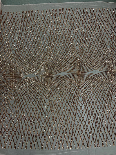 Jordyn COPPER Diamond Sequins on DUSTY ROSE Mesh Lace Fabric by the Yard - 10008