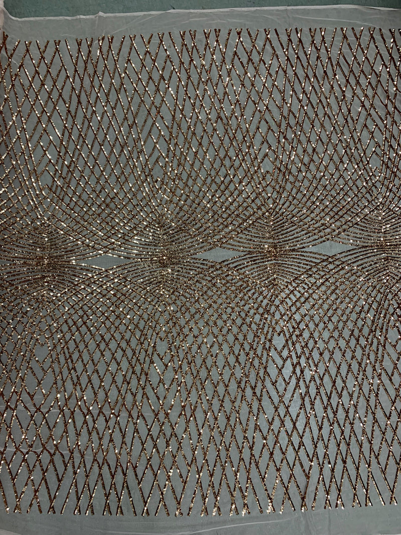 Jordyn COPPER Diamond Sequins on DUSTY ROSE Mesh Lace Fabric by the Yard - 10008