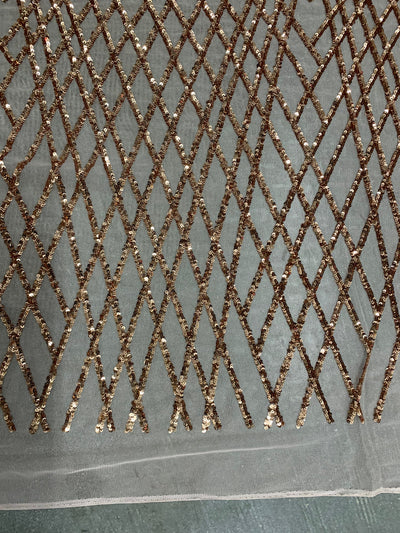 Jordyn COPPER Diamond Sequins on DUSTY ROSE Mesh Lace Fabric by the Yard - 10008