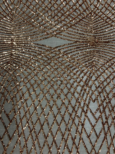 Jordyn COPPER Diamond Sequins on DUSTY ROSE Mesh Lace Fabric by the Yard - 10008