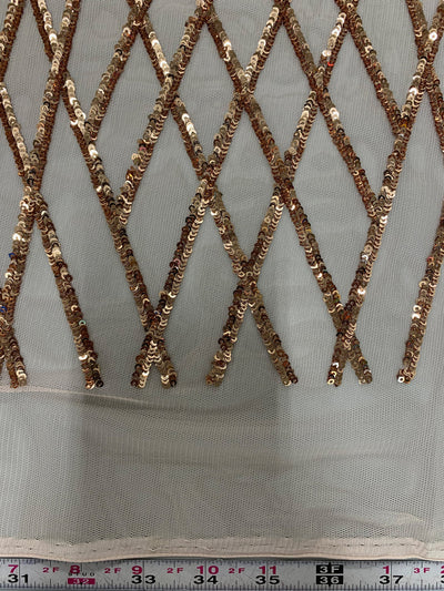 Jordyn COPPER Diamond Sequins on DUSTY ROSE Mesh Lace Fabric by the Yard - 10008