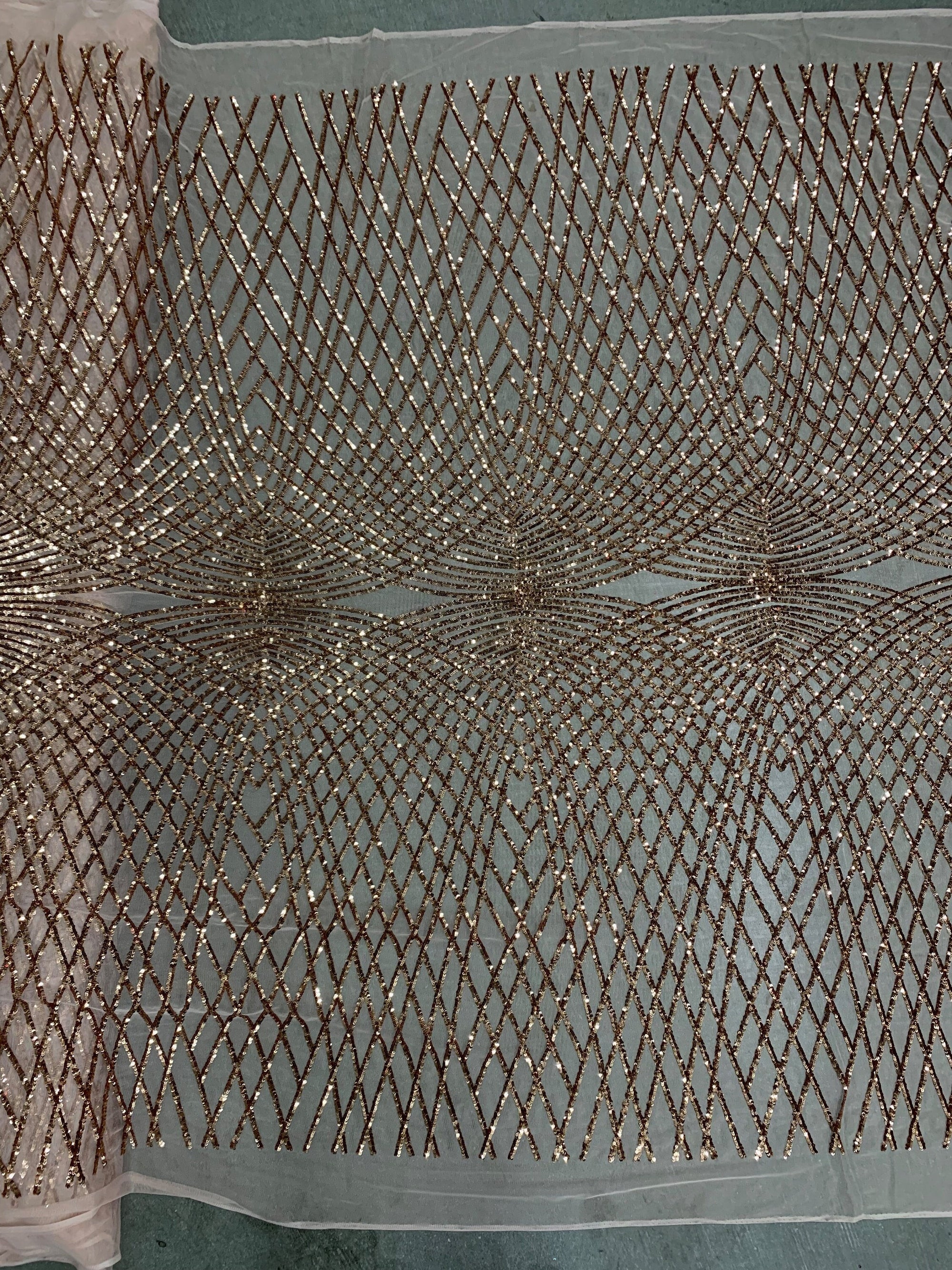 Jordyn COPPER Diamond Sequins on DUSTY ROSE Mesh Lace Fabric by the Yard - 10008