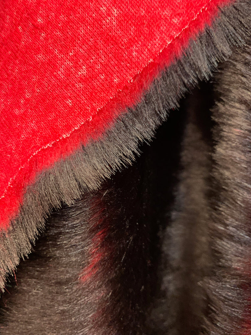 Zahra RED BLACK 0.75 Inch Short Pile Soft Faux Fur Fabric for Fursuit, Cosplay Costume, Photo Prop, Trim, Throw Pillow, Crafts - 10177