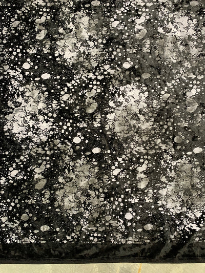 Sutton BLACK Splatter Print on Polyester Stretch Velvet for Bows, Topknot, Scrunchies, Clothes, Costumes, Crafts - 10171