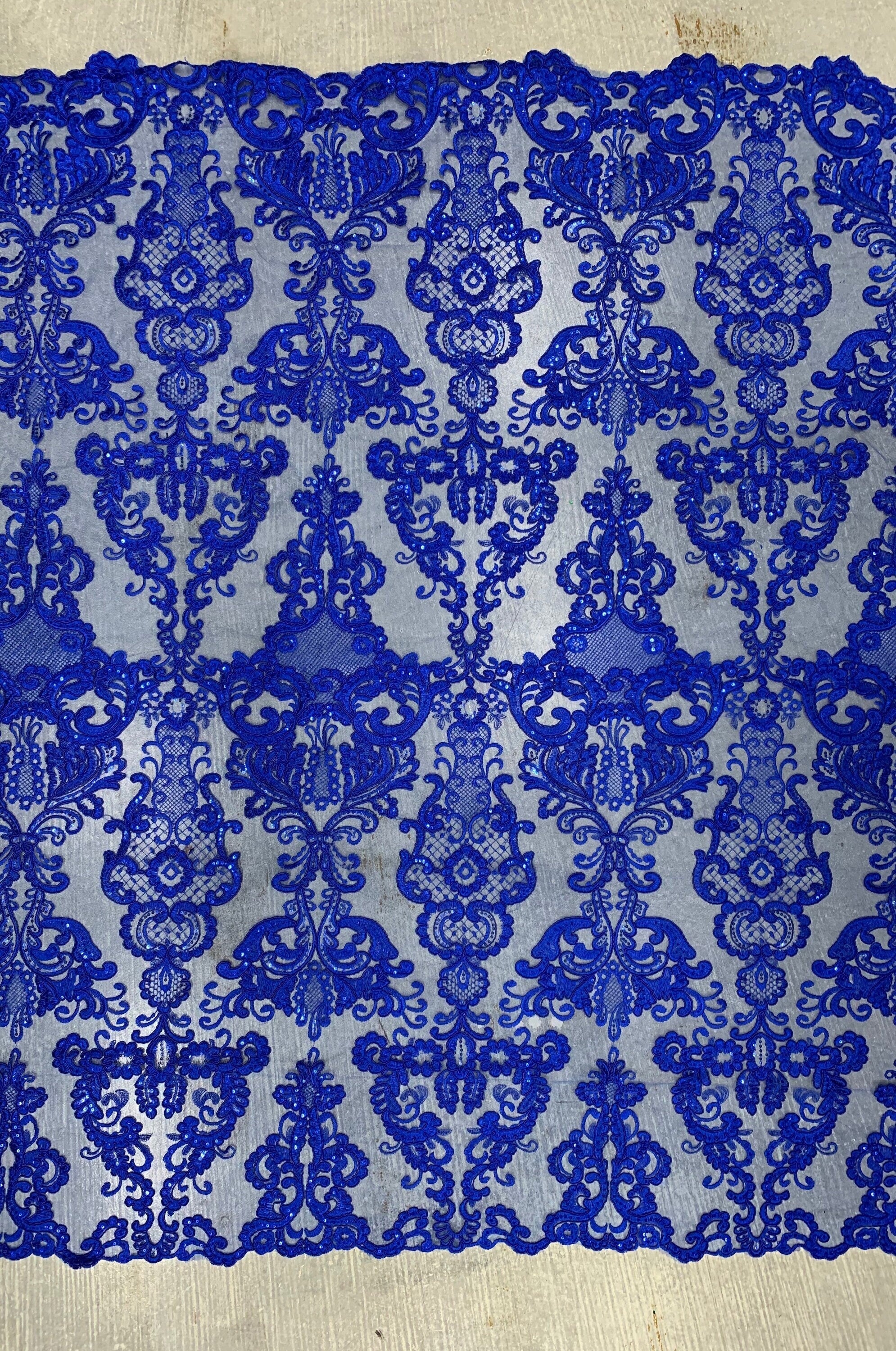 Vivian ROYAL BLUE Polyester Embroidery with Sequins on Mesh Lace Fabric by the Yard for Gown, Wedding, Bridesmaid, Prom - 10003