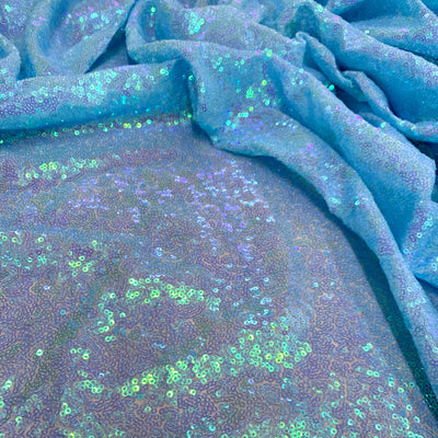 Leila LIGHT BLUE IRIDESCENT Sequins on Mesh Fabric by the Yard - 10050
