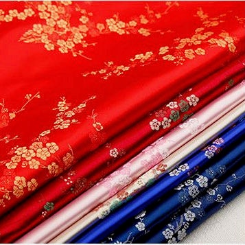 Kori RED Plum Blossom Floral Brocade Chinese Satin Fabric for Cheongsam/Qipao, Apparel, Costumes, Upholstery, Bags, Crafts - 10210