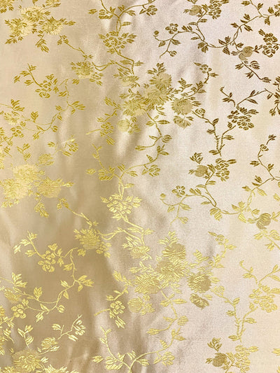 Sienna LIGHT YELLOW GOLD Floral Brocade Chinese Satin Fabric by the Yard - 10033
