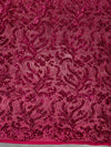 Erin HOT PINK Flowers and Leaves Sequins on Mesh Lace Fabric by the Yard - 10063