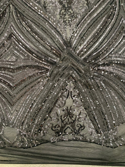 Averie BLACK Geometric Butterfly Sequins on Mesh Lace Fabric by the Yard - 10113