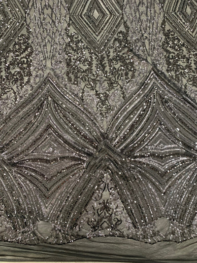 Averie BLACK Geometric Butterfly Sequins on Mesh Lace Fabric by the Yard - 10113