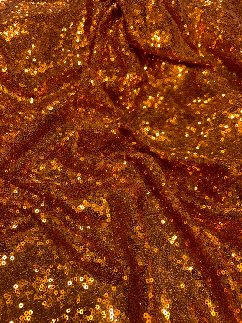 Leila ORANGE Sequins on Mesh Fabric by the Yard - 10050