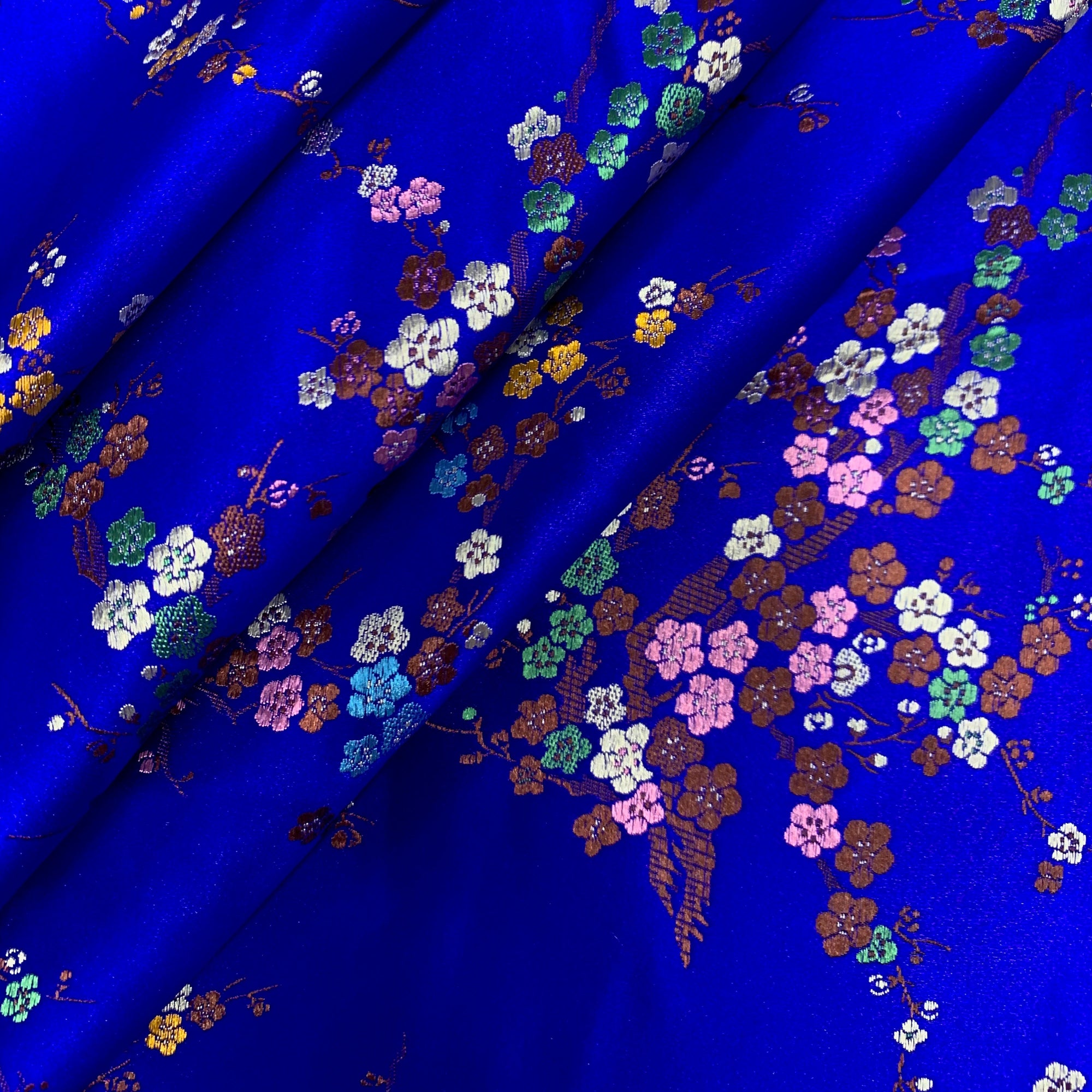 Kori ROYAL BLUE Plum Blossom Floral Brocade Chinese Satin Fabric for Cheongsam/Qipao, Apparel, Costumes, Upholstery, Bags, Crafts - 10210