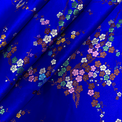Kori ROYAL BLUE Plum Blossom Floral Brocade Chinese Satin Fabric for Cheongsam/Qipao, Apparel, Costumes, Upholstery, Bags, Crafts - 10210
