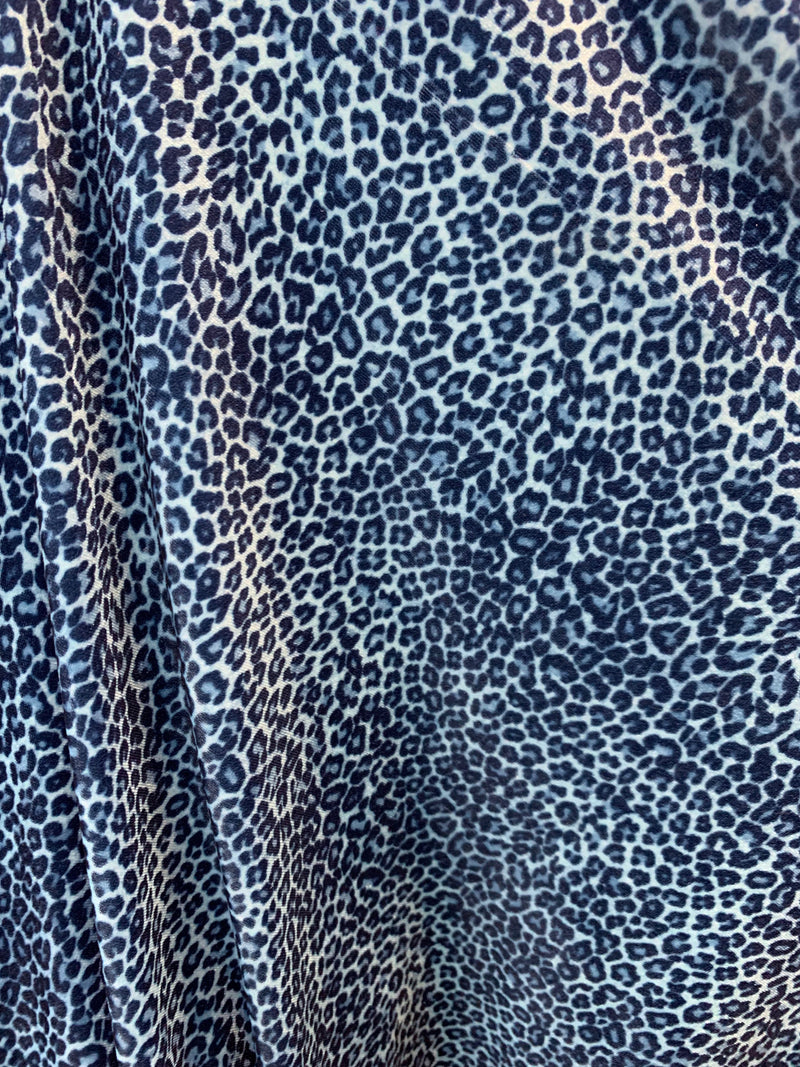Dana NAVY LIGHT BLUE Small Leopard Pattern Polyester Spandex Stretch Velvet Fabric Bows, Top Knots, Scrunchies, Clothes, Costumes, Crafts
