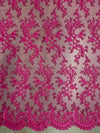 Melody HOT PINK Polyester Floral Embroidery with Sequins on Mesh Lace Fabric by the Yard for Gown, Wedding, Bridesmaid, Prom - 10002