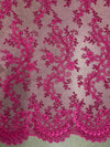 Melody HOT PINK Polyester Floral Embroidery with Sequins on Mesh Lace Fabric by the Yard for Gown, Wedding, Bridesmaid, Prom - 10002
