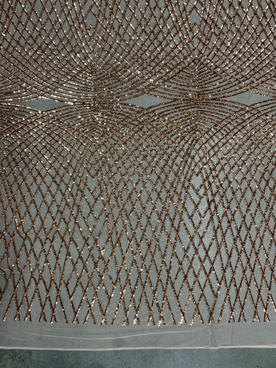 Jordyn COPPER Diamond Sequins on DUSTY ROSE Mesh Lace Fabric by the Yard - 10008