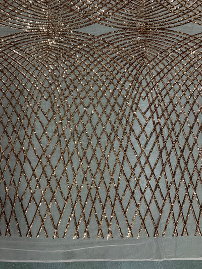 Jordyn COPPER Diamond Sequins on DUSTY ROSE Mesh Lace Fabric by the Yard - 10008