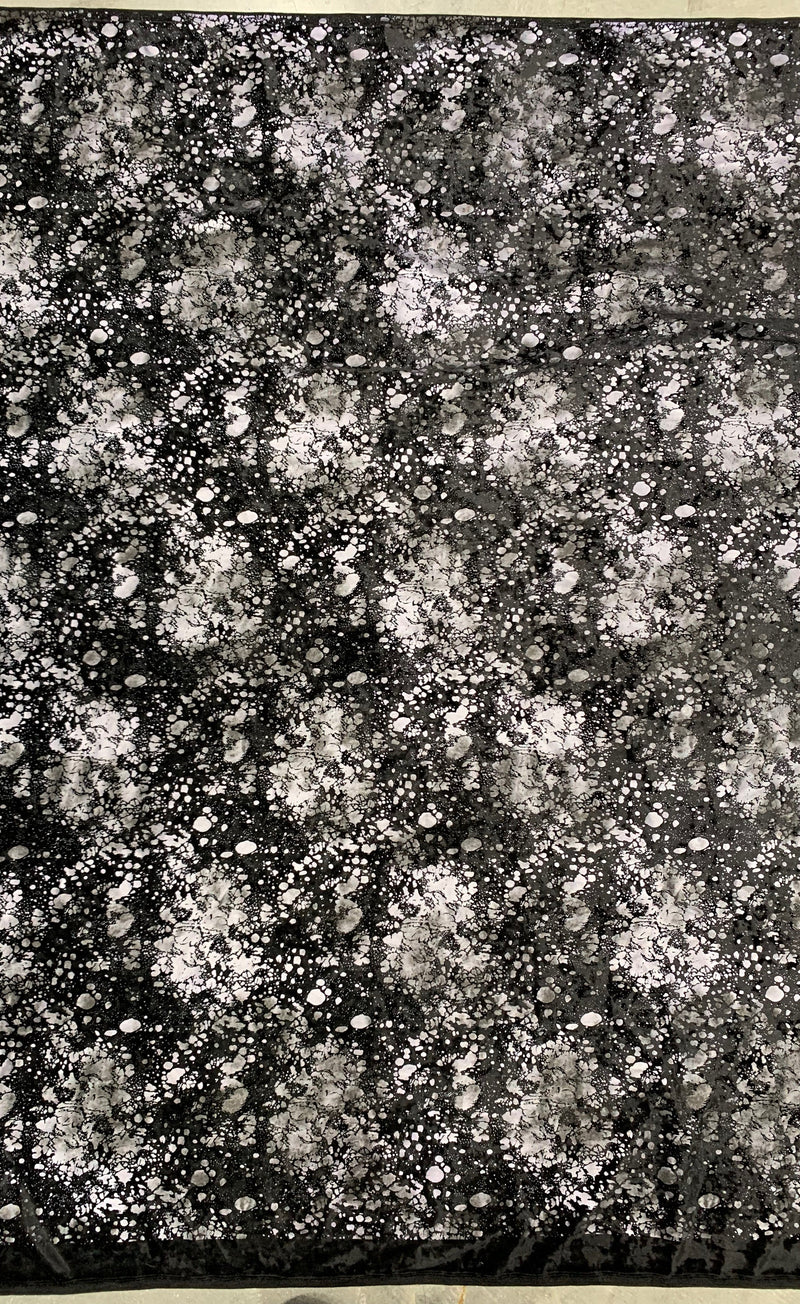 Sutton BLACK Splatter Print on Polyester Stretch Velvet for Bows, Topknot, Scrunchies, Clothes, Costumes, Crafts - 10171