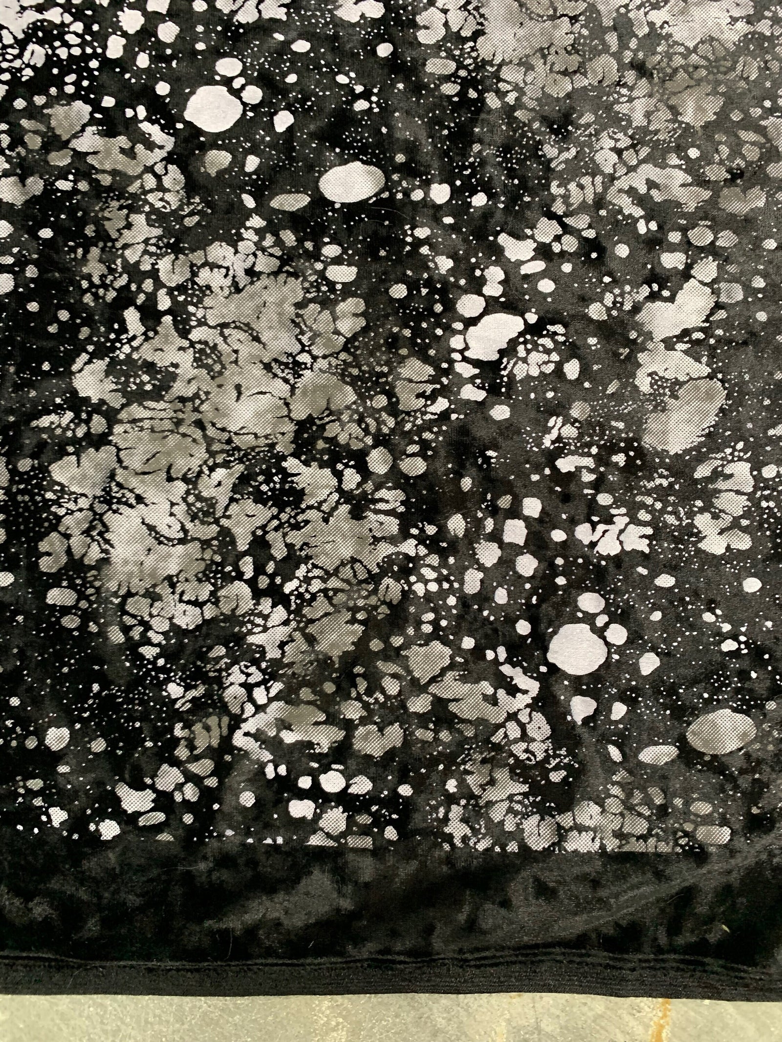 Sutton BLACK Splatter Print on Polyester Stretch Velvet for Bows, Topknot, Scrunchies, Clothes, Costumes, Crafts - 10171