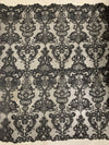 Vivian BLACK Polyester Embroidery with Sequins on Mesh Lace Fabric by the Yard for Gown, Wedding, Bridesmaid, Prom - 10003