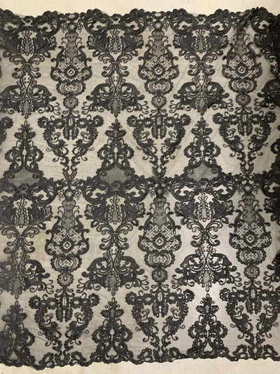 Vivian BLACK Polyester Embroidery with Sequins on Mesh Lace Fabric by the Yard for Gown, Wedding, Bridesmaid, Prom - 10003