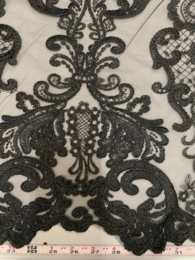 Vivian BLACK Polyester Embroidery with Sequins on Mesh Lace Fabric by the Yard for Gown, Wedding, Bridesmaid, Prom - 10003