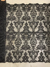 Vivian BLACK Polyester Embroidery with Sequins on Mesh Lace Fabric by the Yard for Gown, Wedding, Bridesmaid, Prom - 10003