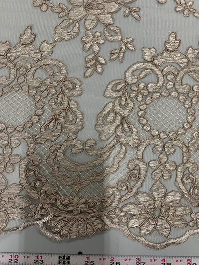 Elise TAUPE Polyester Corded Floral Embroidery on Mesh Lace Fabric by the Yard - 10029