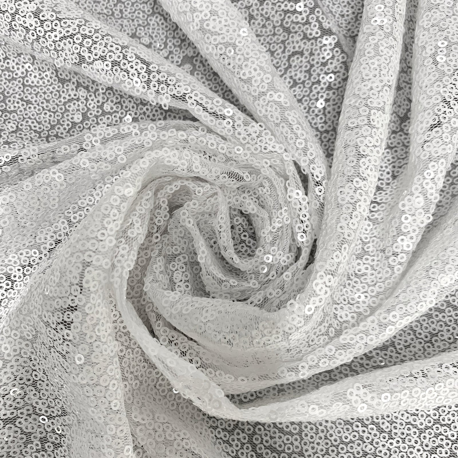 Leila WHITE Sequins on Mesh Fabric by the Yard - 10050