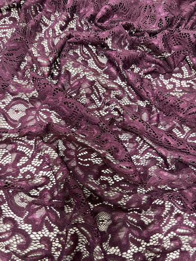 Elaine PLUM Floral Scalloped Nylon Spandex Stretch Lace Light Weight Fabric for Clothes, Lingerie, Costumes, Decorations, Crafts
