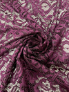 Elaine PLUM Floral Scalloped Nylon Spandex Stretch Lace Light Weight Fabric for Clothes, Lingerie, Costumes, Decorations, Crafts