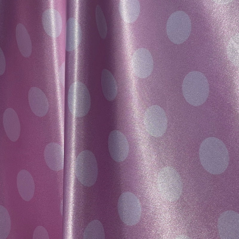 Shelby 0.75" WHITE Polka Dots on BABY PINK Polyester Light Weight Satin Fabric by the Yard - 10070