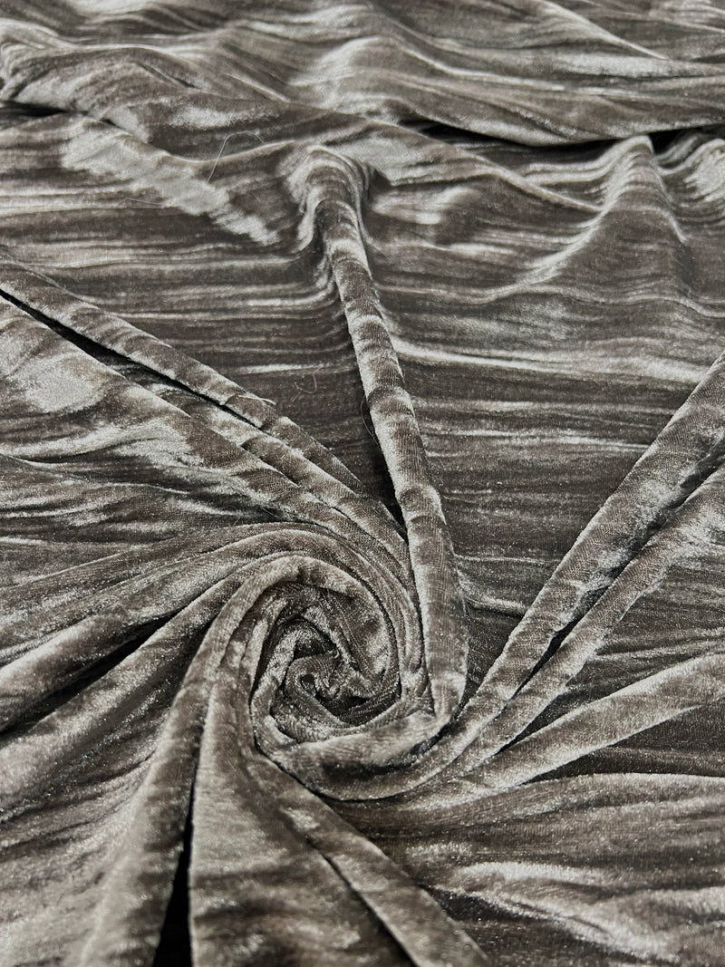 Pauline TAUPE BROWN Wrinkled Polyester Crushed Stretch Velvet Fabric by the Yard for Ribbons, Headwraps, Clothes, Costumes, Crafts - 10175
