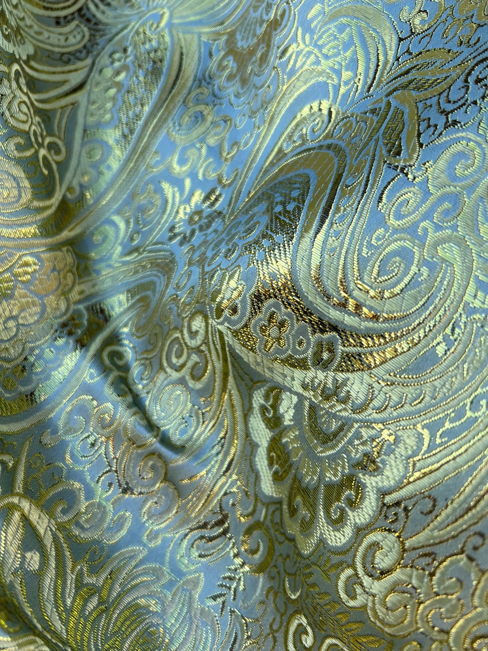 Brynn GREY GOLD Paisley Floral Brocade Chinese Satin Fabric by the Yard - 10054