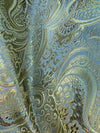 Brynn GREY GOLD Paisley Floral Brocade Chinese Satin Fabric by the Yard - 10054