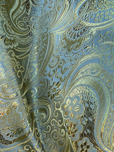 Brynn GREY GOLD Paisley Floral Brocade Chinese Satin Fabric by the Yard - 10054