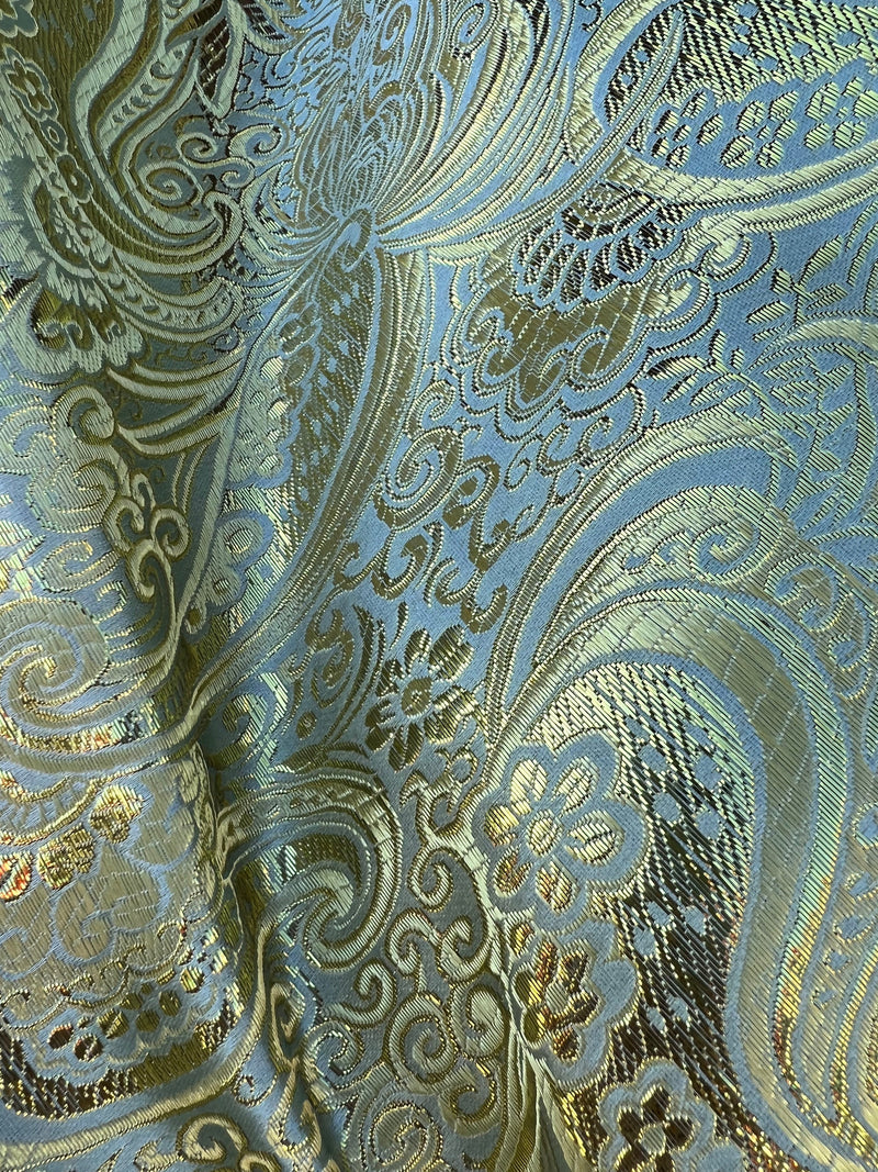 Brynn GREY GOLD Paisley Floral Brocade Chinese Satin Fabric by the Yard - 10054