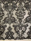 Vivian BLACK Polyester Embroidery with Sequins on Mesh Lace Fabric by the Yard for Gown, Wedding, Bridesmaid, Prom - 10003