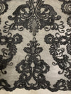 Vivian BLACK Polyester Embroidery with Sequins on Mesh Lace Fabric by the Yard for Gown, Wedding, Bridesmaid, Prom - 10003