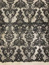 Vivian BLACK Polyester Embroidery with Sequins on Mesh Lace Fabric by the Yard for Gown, Wedding, Bridesmaid, Prom - 10003