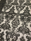 Vivian BLACK Polyester Embroidery with Sequins on Mesh Lace Fabric by the Yard for Gown, Wedding, Bridesmaid, Prom - 10003