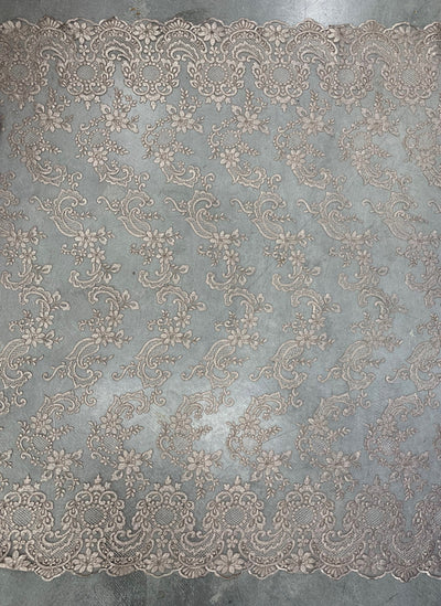 Elise TAUPE Polyester Corded Floral Embroidery on Mesh Lace Fabric by the Yard - 10029