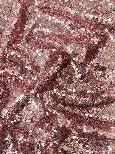 Leila DUSTY PINK Sequins on Mesh Fabric by the Yard - 10050